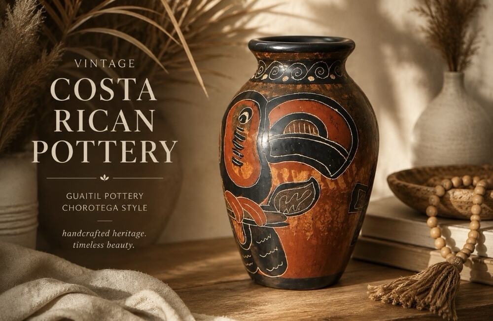 Vtg Hand Carved Hand Painted Costa Rican Guatil Pottery Chorotega Style Folk Art